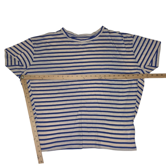 Lot of 2 Joe Fresh Tops, Sz L, Blue White Oversized Beige Polka Dot Mesh Sequin - Picture 2 of 8